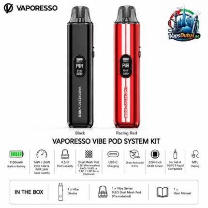 Vaporesso Vibe Pod System Kit 1100mAh in Black and Racing Red colours